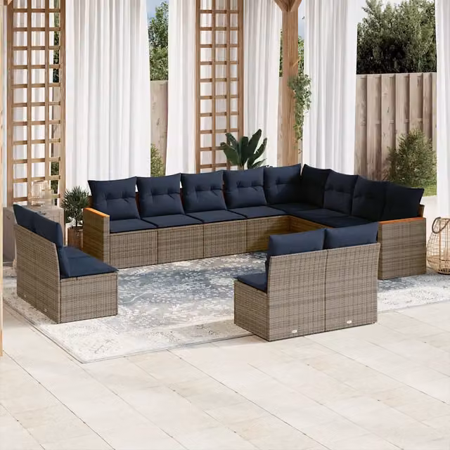 Set Divani da Giardino 12 pz con Cuscini Grigio in Polyrattan 3226474