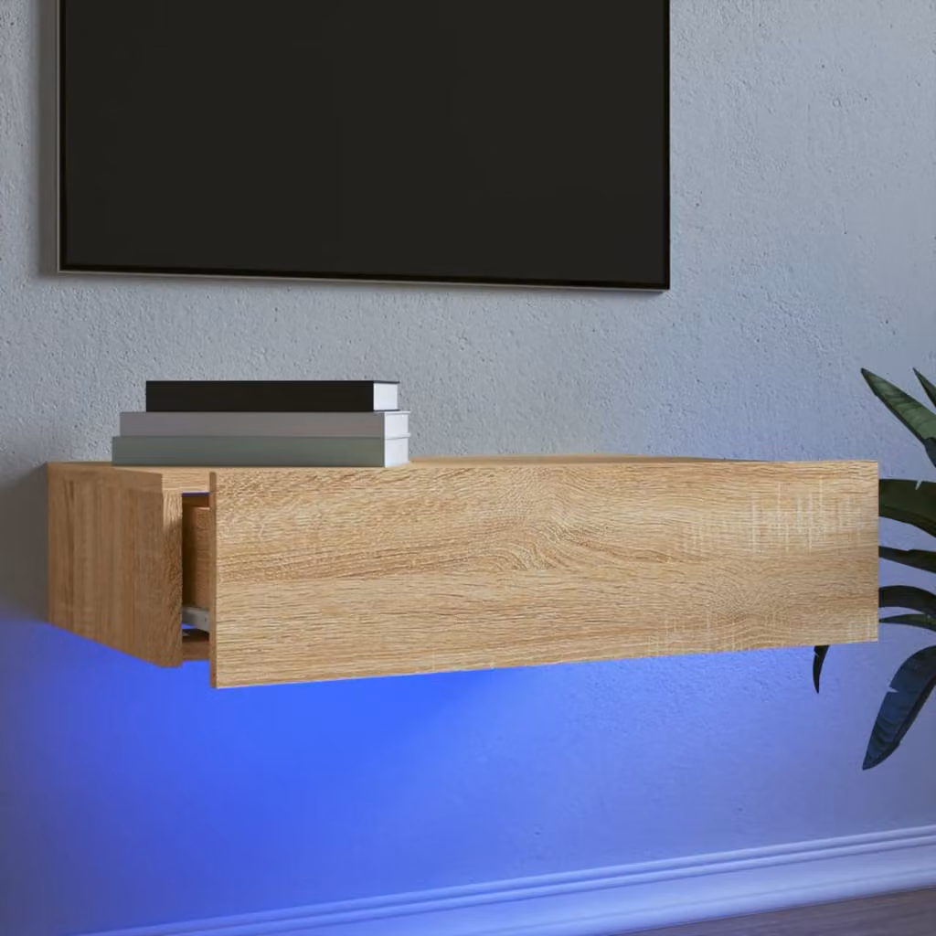 vidaXL Mobile Porta TV con Luci LED in Rovere Sonoma Marrone L: 60 cm, P: 35 cm, H: 15,5 cm
