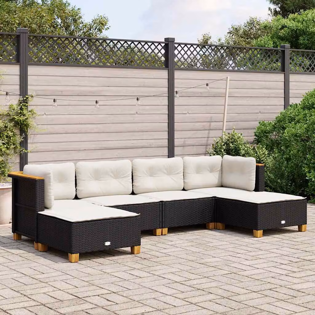 Set Divano da Giardino a L vidaXL in Polyrattan Nero con Cuscini e Ottoman – 1