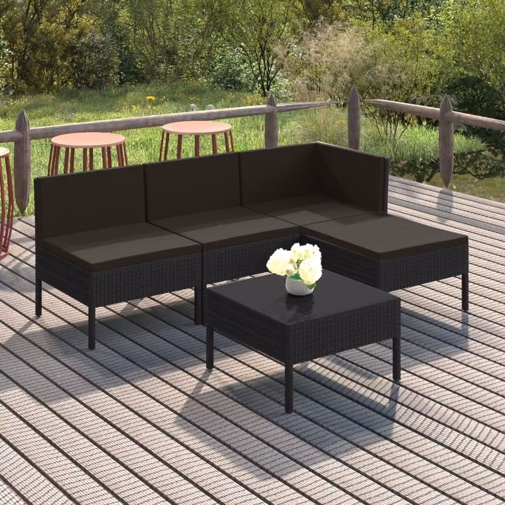 Maison Exclusive - Set da giardino da 5 pezzi con cuscini in rattan sintetico nero