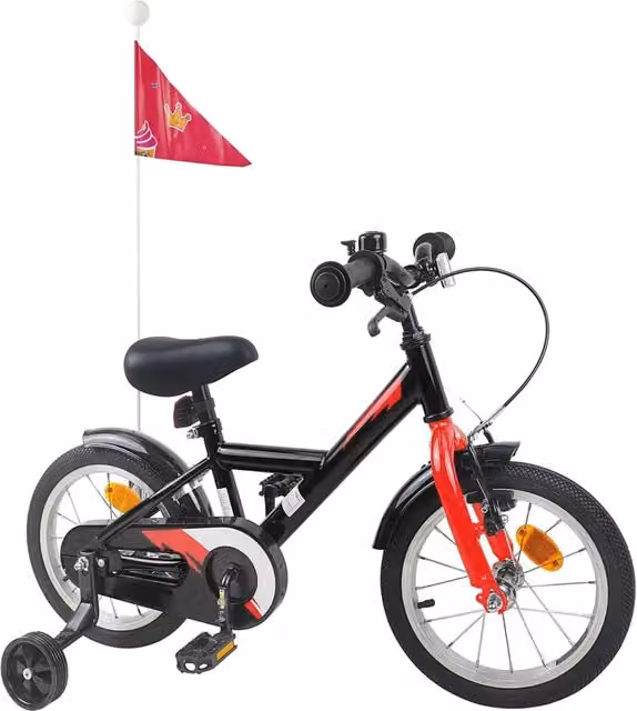 Bicicletta per bambini da 14 pollici Design In, colore nero, con componenti in metallo e gomma