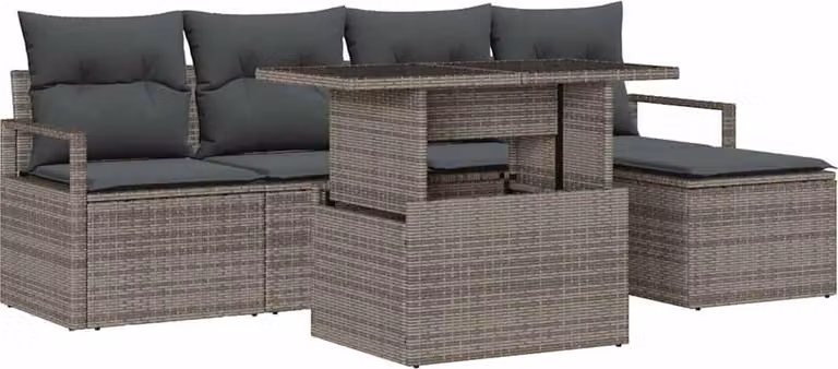 Set Divano da Giardino 6 pcs Grigio Poly Rattan