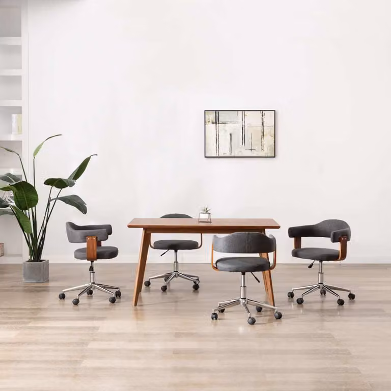 The Living Store Sedie da pranzo girevoli 4 pz. Legno curvato e tessuto grigio