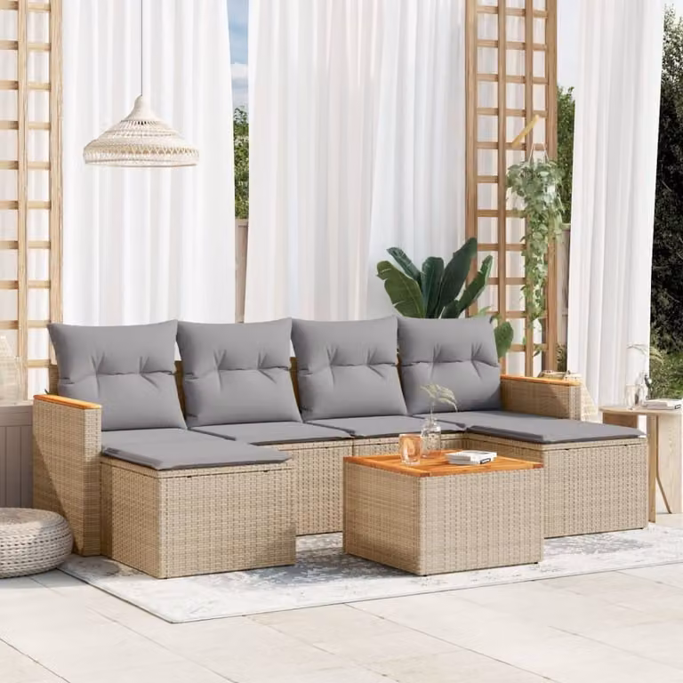 Maison Exclusive - Set Divano da Giardino 7 pz con Cuscini Beige Misto Polyrattan