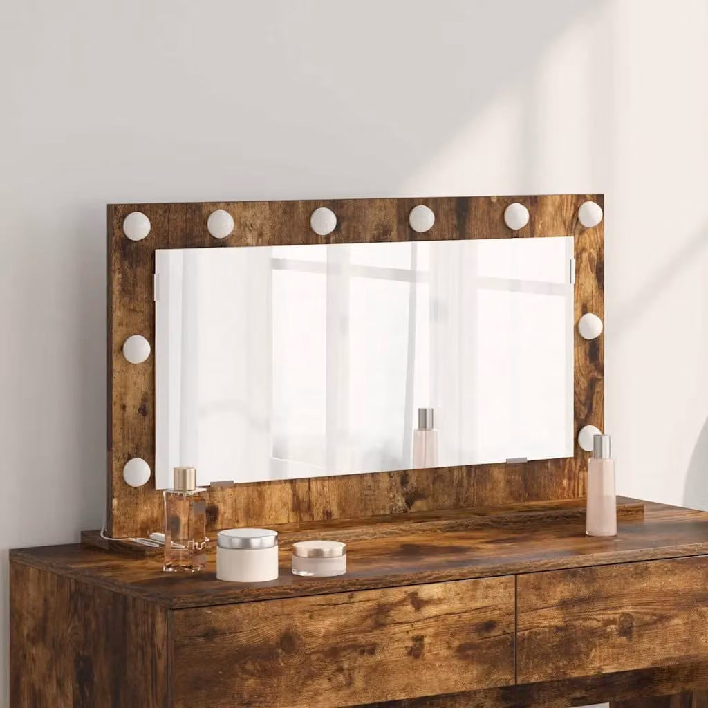 Specchio da Vanità vidaXL con Luce LED, Design Moderno Rettangolare, Colore Marrone, L 80 cm x P 45 cm x H 18 cm