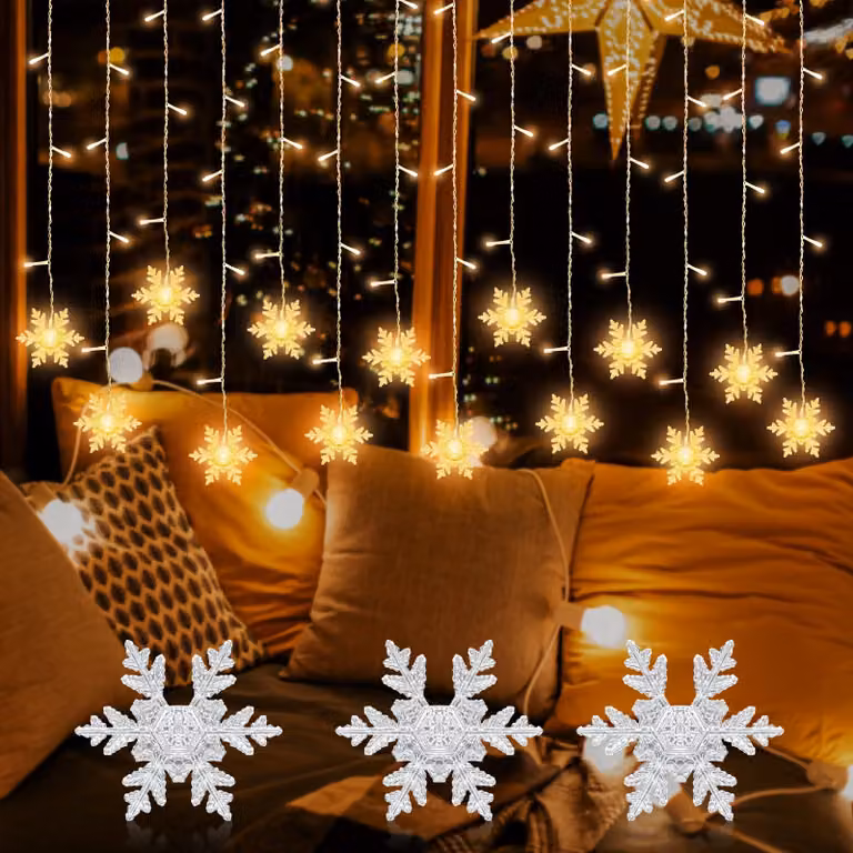 Catena luminosa a forma di tenda stellare, 96 LED, 3,5 metri, luce bianco caldo, per interni