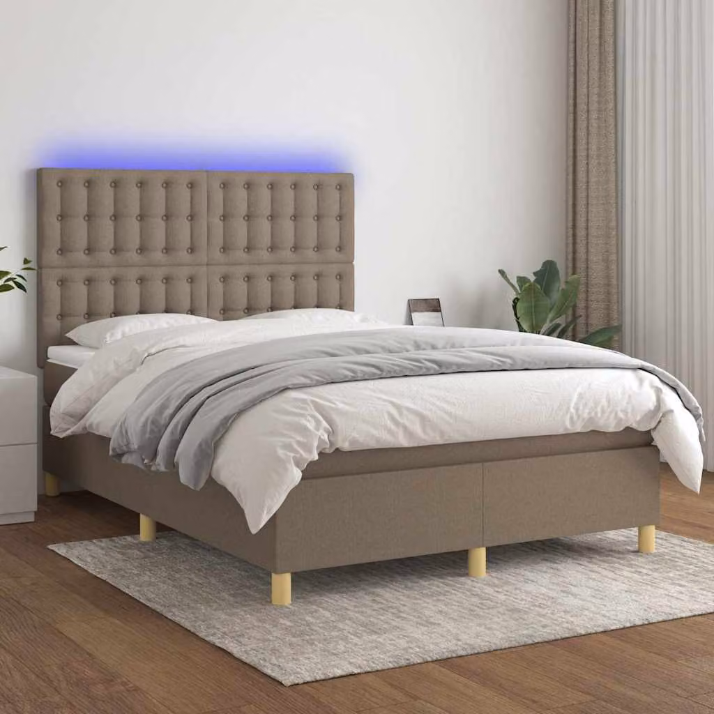 Letto a molle con materasso e illuminazione LED vidaXL in tessuto, L/P: 140 x 190 cm