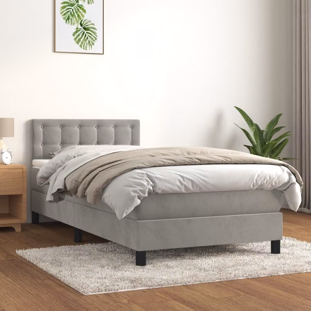 The Living Store Letto a molle con materasso grigio chiaro 80x200 cm in velluto