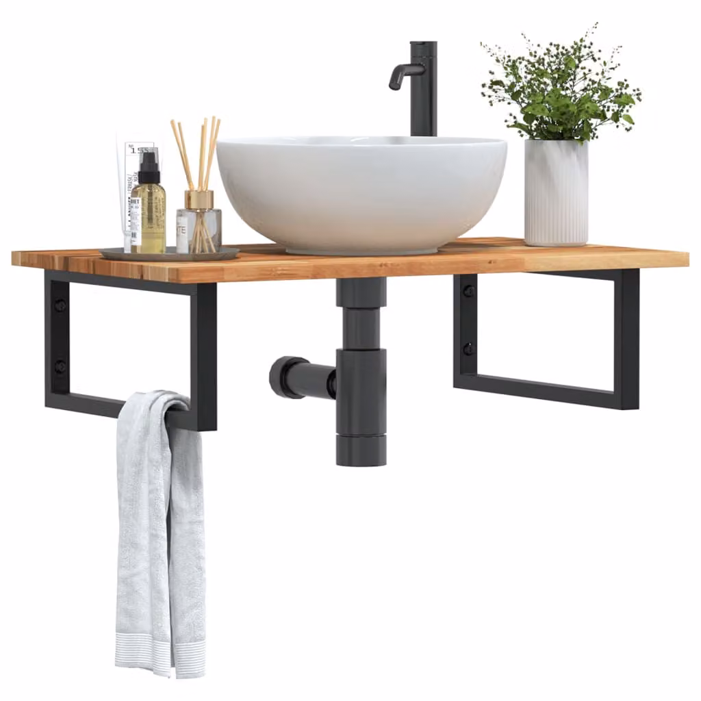 vidaXL Ripiano da Parete per Lavabo in Legno di Acacia e Metallo, Nero e Marrone