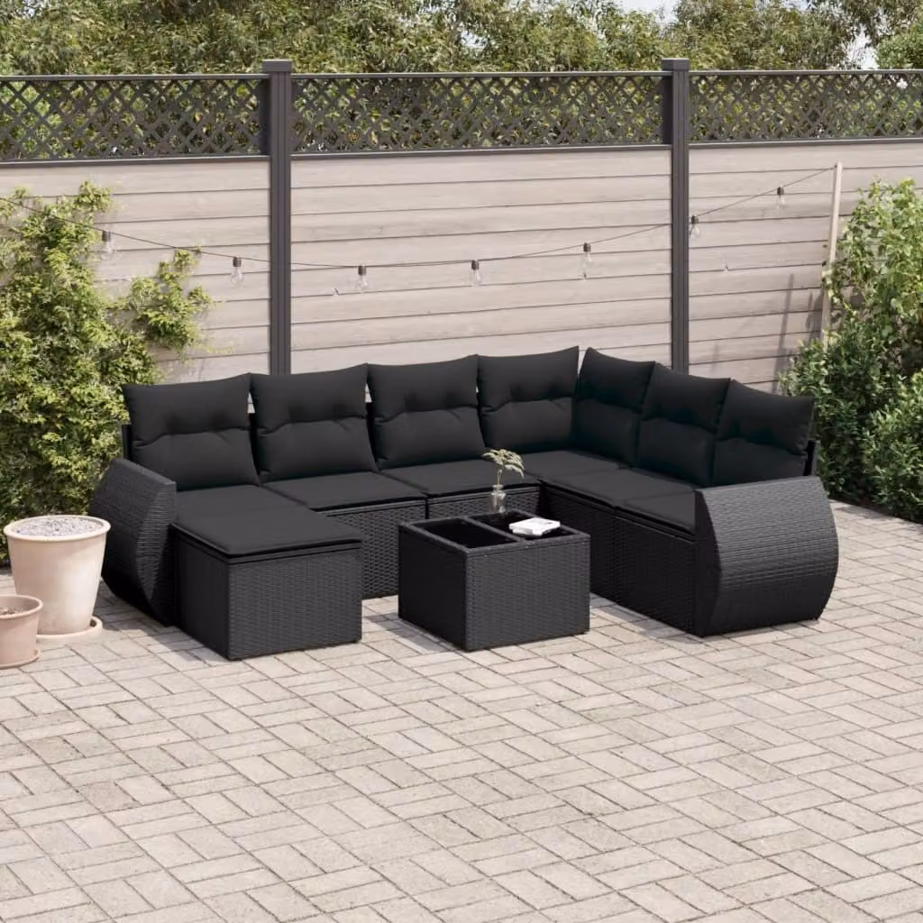 Maison Exclusive - Set da giardino 8 pezzi con cuscini in polyrattan nero