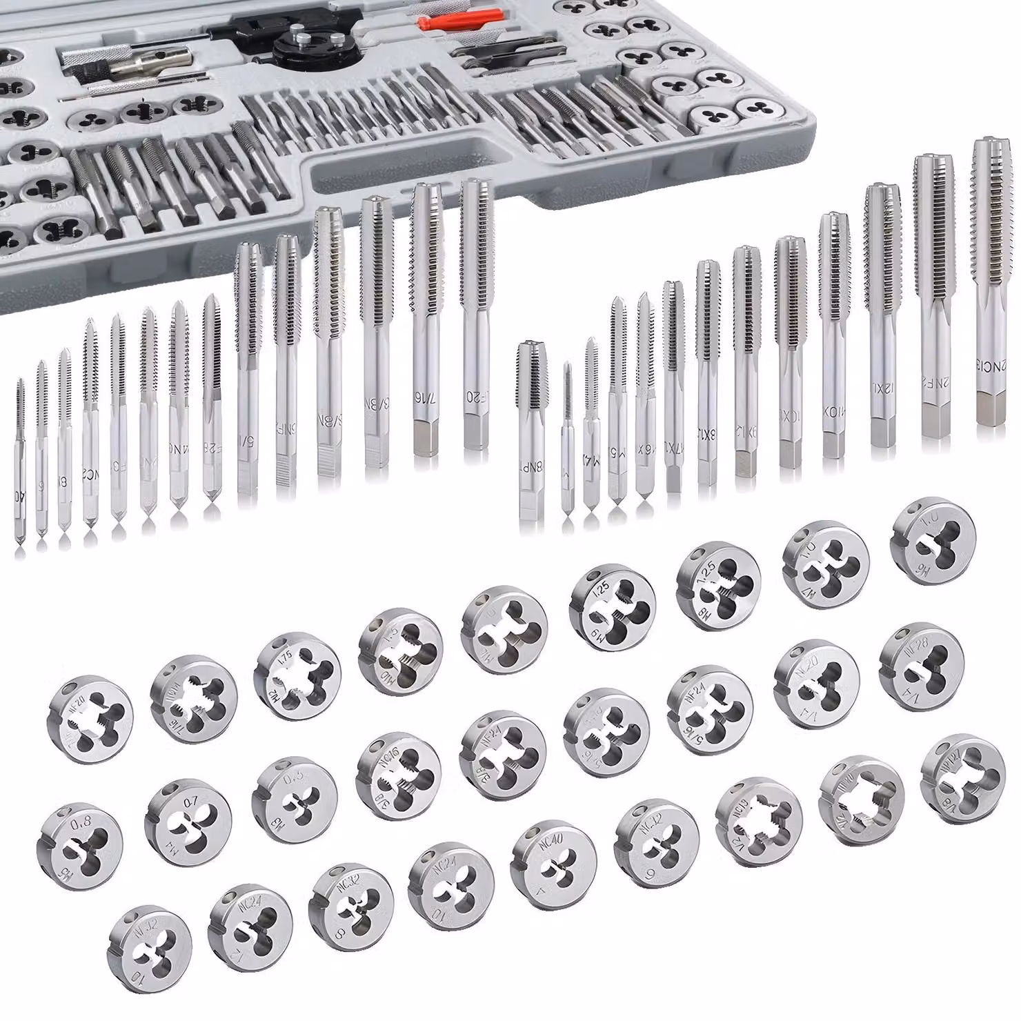 Set di maschi e filiere, acciaio resistente, prestazioni precise, set da 60 pezzi