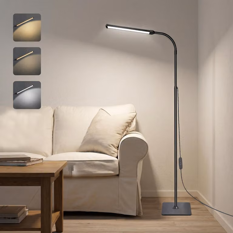 Lampada da terra a LED dimmerabile con 3 tonalità di luce, lampada da lettura da 10 W, braccio flessibile regolabile in altezza, lampada da angolo per camera da letto, soggiorno, studio e ufficio