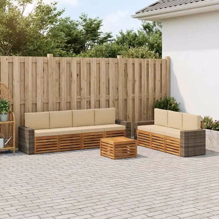 Set di divani da giardino vidaXL in legno di acacia massello con cuscini, 8 pezzi, marrone e beige