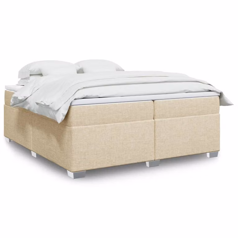 vidaXL Giroletto a Molle con Materasso Ibrido in Tessuto Beige e Bianco L/P: 200 x 200 cm