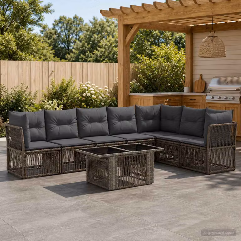 Set Divano da Giardino vidaXL 8 Pezzi Grigio con Tavolino e Cuscini in Polyrattan e Acciaio