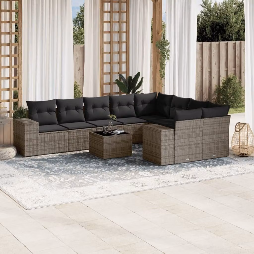 Maison Exclusive - Set Divano da Giardino 10 pz con Cuscini Grigio in Polyrattan