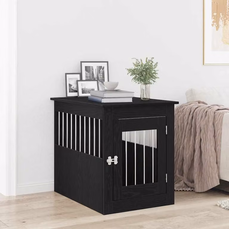 Mobile per cuccia per cani vidaXL in legno ingegnerizzato, colore Rovere Nero, L 55 cm x P 75 cm x H 65 cm