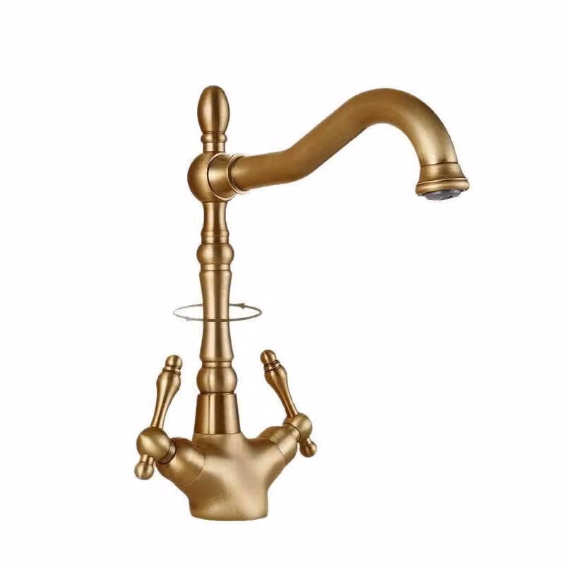 Miscelatore in ottone anticato, miscelatore a due maniglie, cartuccia Vetroceramica antigoccia, design retrò spazzolato, corpo in ottone resistente, miscelatore basso a due maniglie