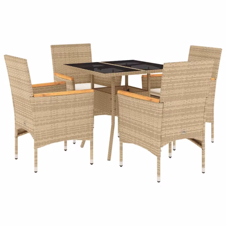 Set da Pranzo da Giardino 5 pz con Cuscini Polyrattan e Vetro