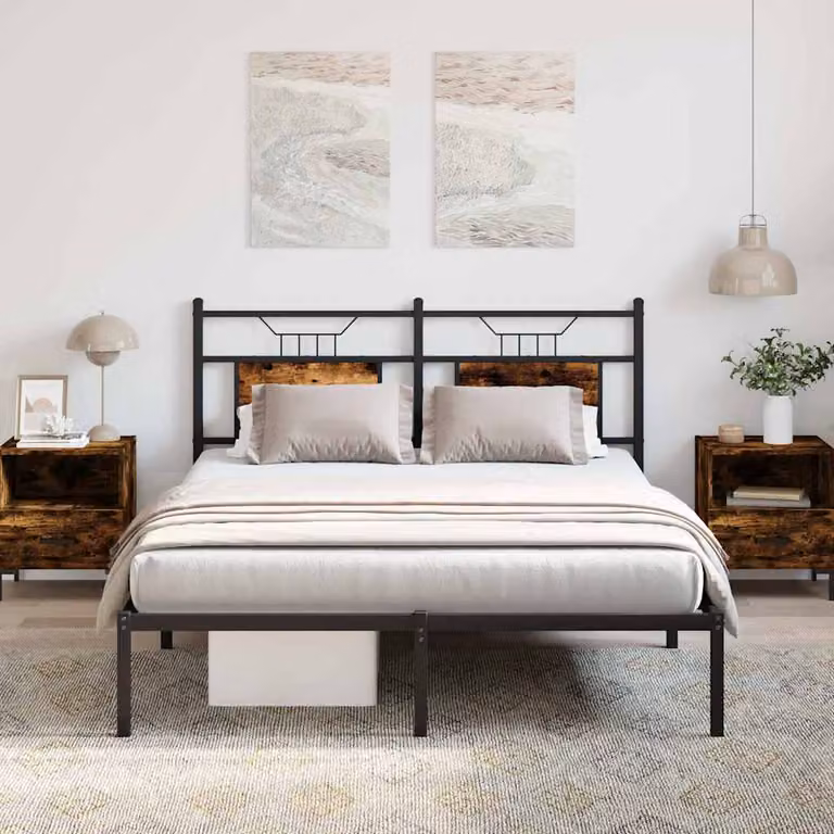 Giroletto senza materasso vidaXL in truciolato e metallo, Rovere Fumo, L/P/H: 150 x 200 x 207 cm