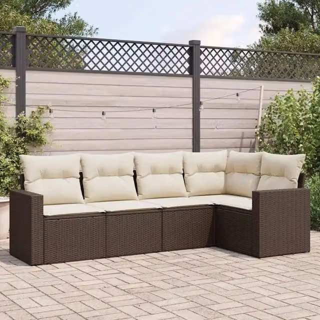 Set Divano da Giardino 5 pz con Cuscini Marrone in Polyrattan 3251270