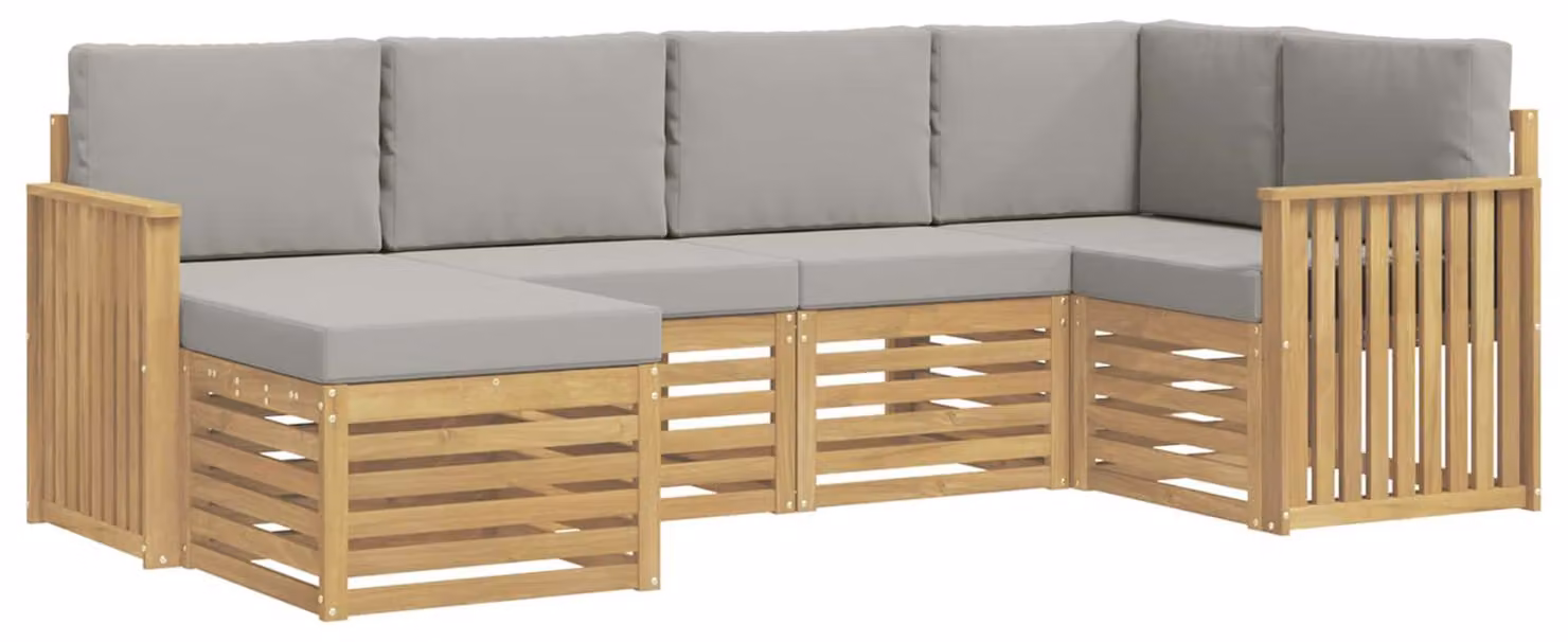 Set di divani da esterno, 6 pezzi, bianco e grigio chiaro