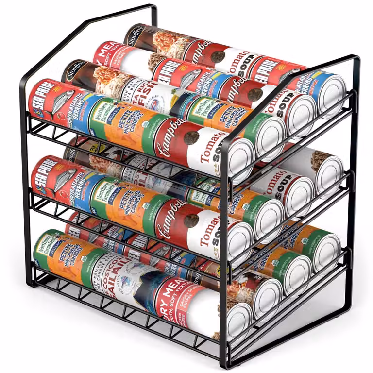 Omgoods - Portaflaconi a 3 livelli - Organizzatore per flaconi - Portaoggetti da cucina - Porta lattine - Salvaspazio - Design inclinato per un facile accesso - Porta lattine