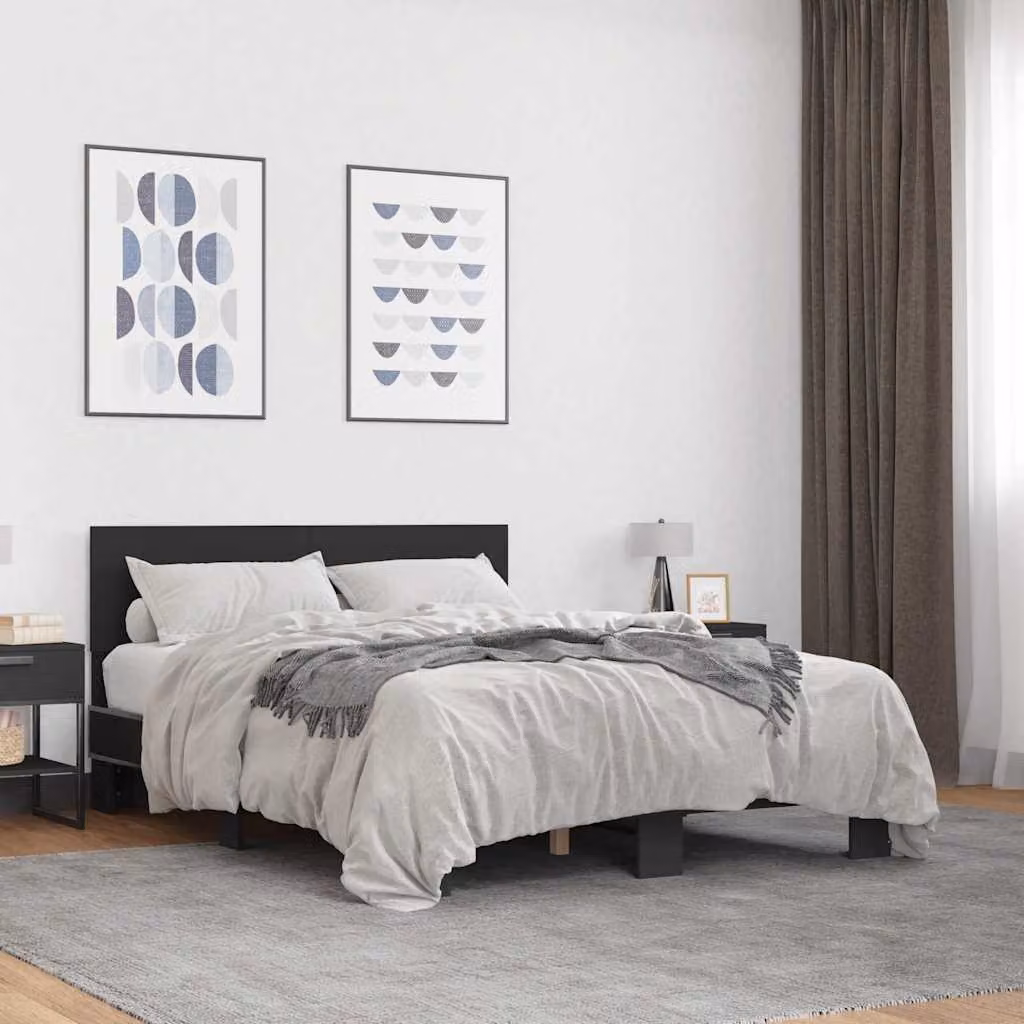 vidaXL Giroletto Nero in Legno e Metallo con Doghe Fisse L/P: 120 x 200 cm