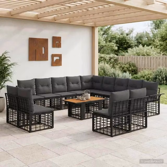 Set Divano da Giardino Moderno vidaXL in Polyrattan con Cuscini Nero e Grigio