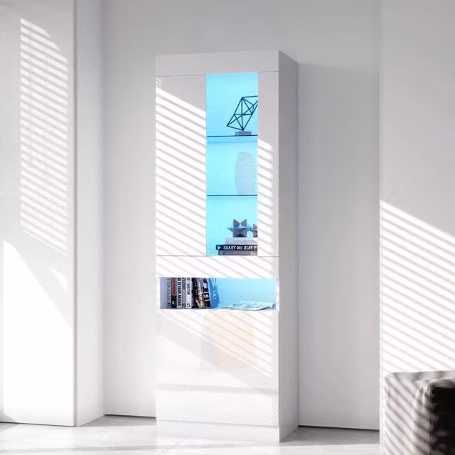 Vetrina con Luci LED ¨C MINIMAL ¨C Bianco, Soggiorno, Legno