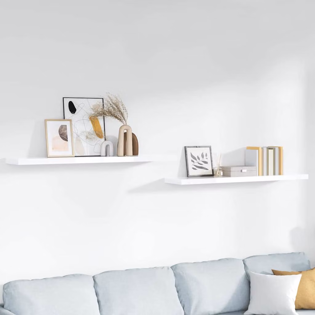Set di 2 Scaffali a Parete vidaXL in MDF Bianco Lucido L 120 cm x P 23,5 cm x H 3,8 cm