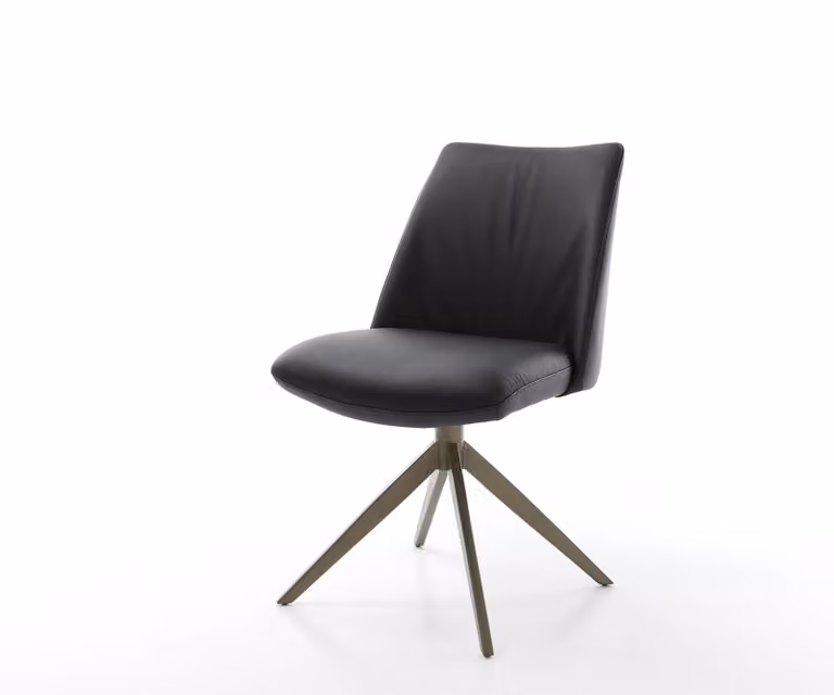 DELIFE Sedia girevole Elso-Flex Vera pelle Nera Base a croce larga Finitura effetto titanio Girevole a 360° Molle insacchettate