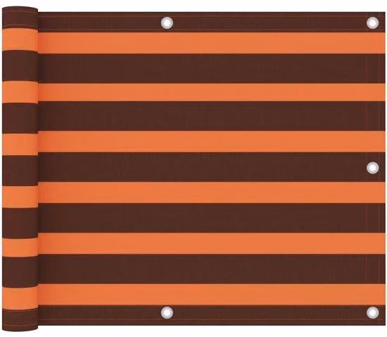 Telo impermeabile per balcone - 75 x 400 cm - A righe arancioni e marroni - Tessuto Oxford con rivestimento inPoliuretano- Resistente ai raggi UV e al vento - Telo per balcone - Include 12 m di barre di fissaggio