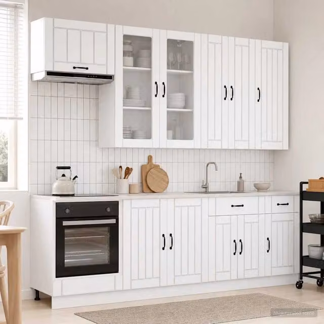 Unità cucina moderna vidaXL LUCCA composta da 8 pezzi in bianco, con ante in vetro e ripiani aperti