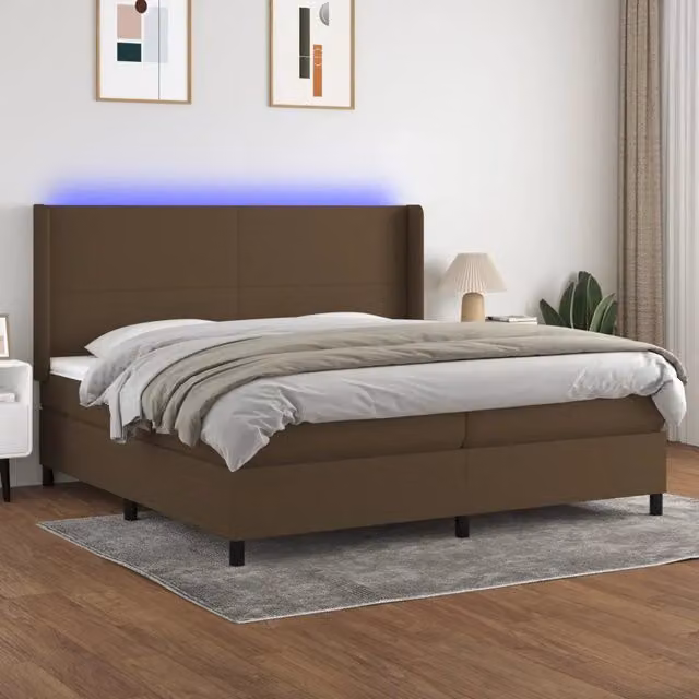 Letto con Materasso a Molle e Illuminazione LED vidaXL, Marrone Scuro e Bianco, L/P: 200 x 200 cm