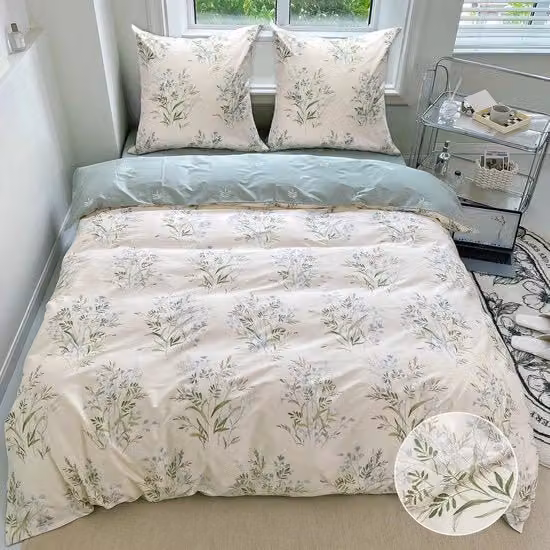 Set di 3 pezzi MetersGod composto da 1 coperta con motivi floreali e 3 cuscini, 100% cotone certificato Öko-Tex, colore bianco, dimensioni: Coperta 200 x 200 cm, Cuscini 80 x 80 cm