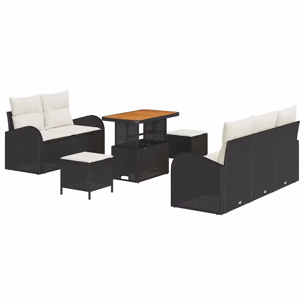 Set Divano da Giardino vidaXL 8 Pezzi con Cuscini Nero e Beige – 2