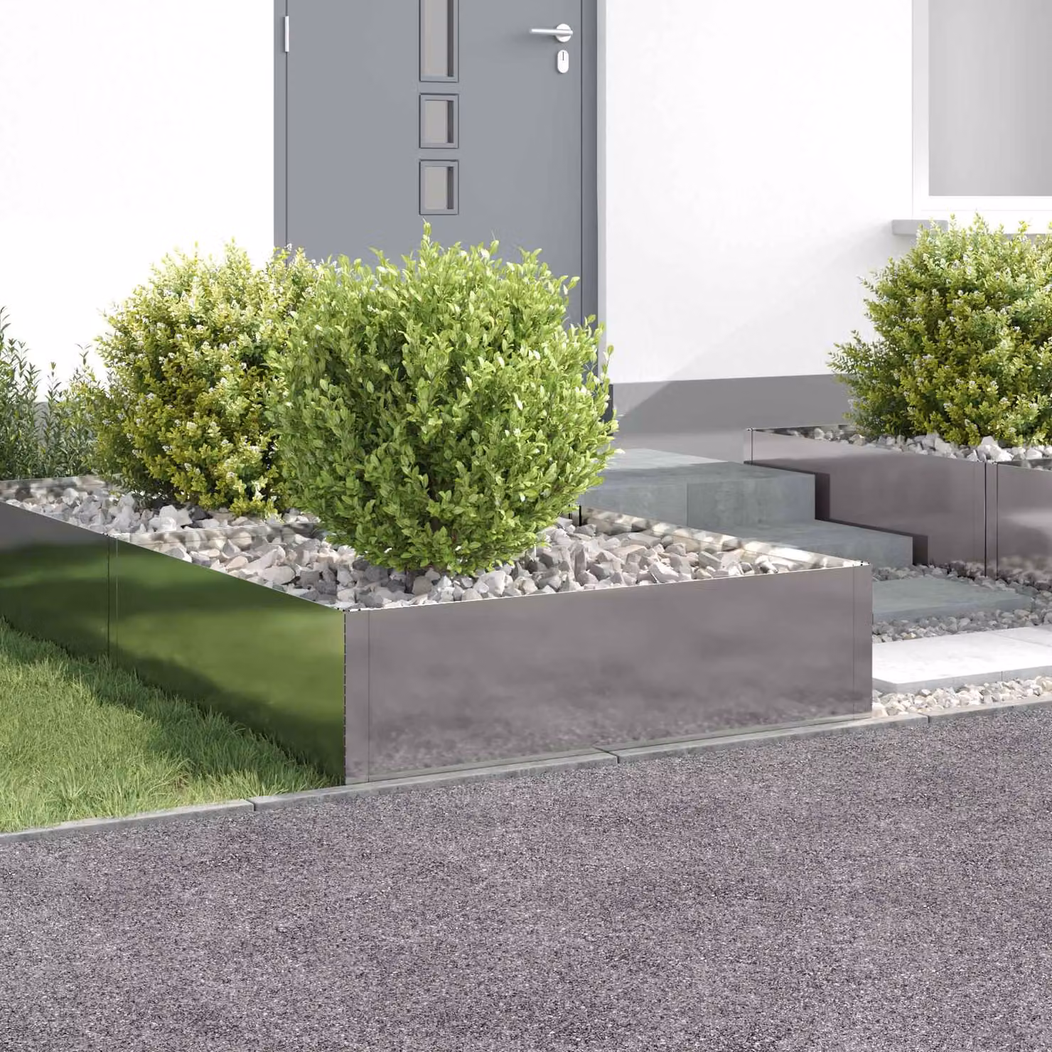 Set di 4 bordure per prato vidaXL in acciaio color argento, L/P/H: 100 x 100 x 35 cm