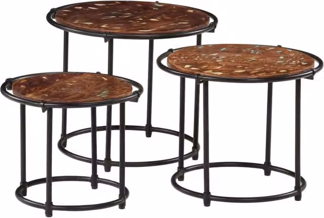 Set di 3 tavolini a incastro Design In in legno massello multicolore con piano rotondo