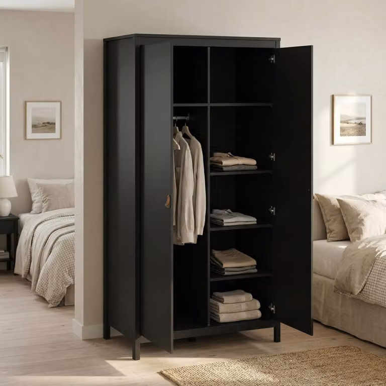 Dmora Guardaroba 2 Ante Zagabria 58.4x199h cm Nero, Appendiabiti 2 Ante