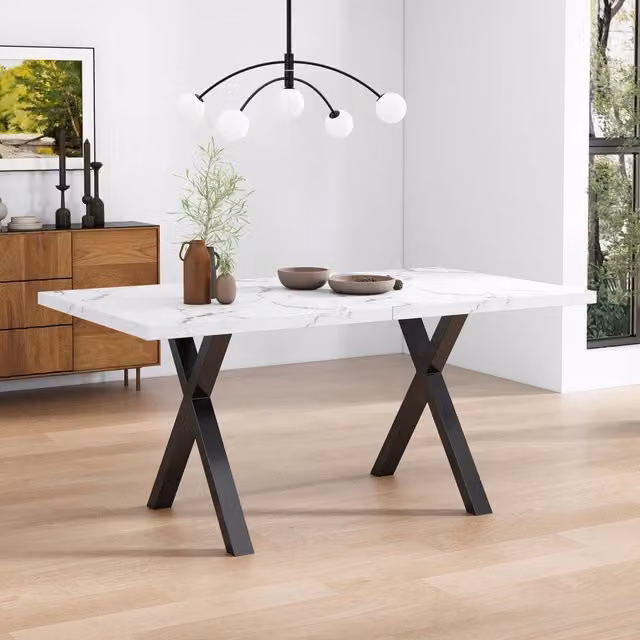 Tavolo rettangolare REDOM bianco con gambe a X in stile minimalista L: 140 cm, P: 80 cm, H: 76 cm – 1
