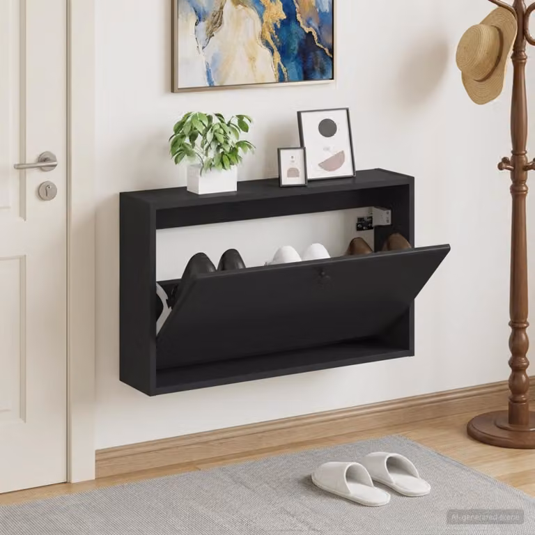 vidaXL Mobiletto per Scarpe da Muro BREDA Nero L: 71 cm, P: 17 cm, H: 43 cm