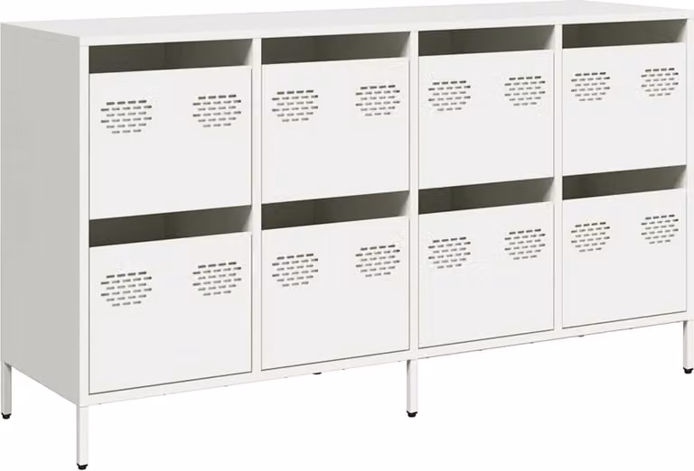 Credenza Bianca 135x39x73,5 cm in Acciaio Laminato a Freddo