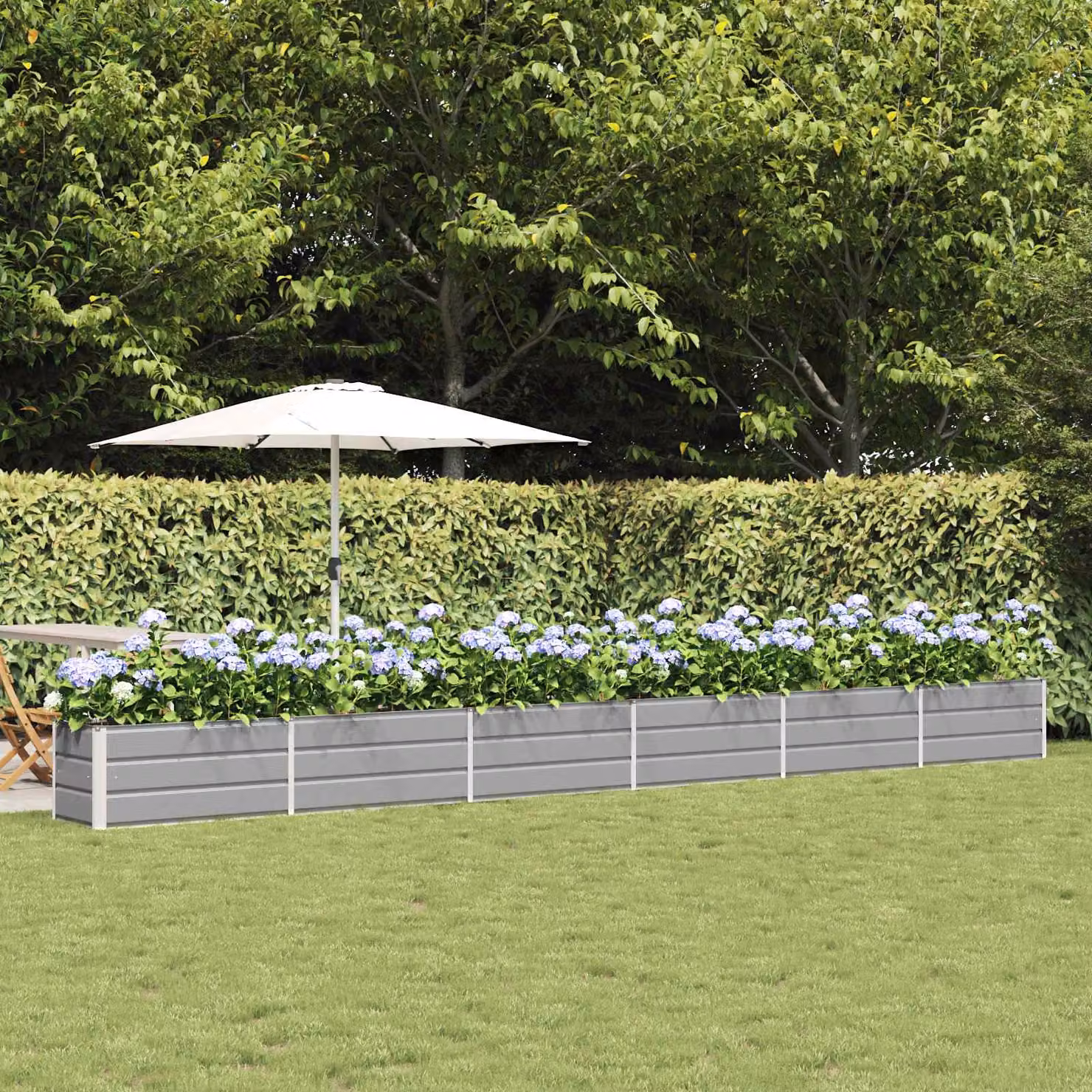 Fioriera vidaXL in acciaio zincato grigio, L: 580 cm, P: 50 cm, H: 45 cm
