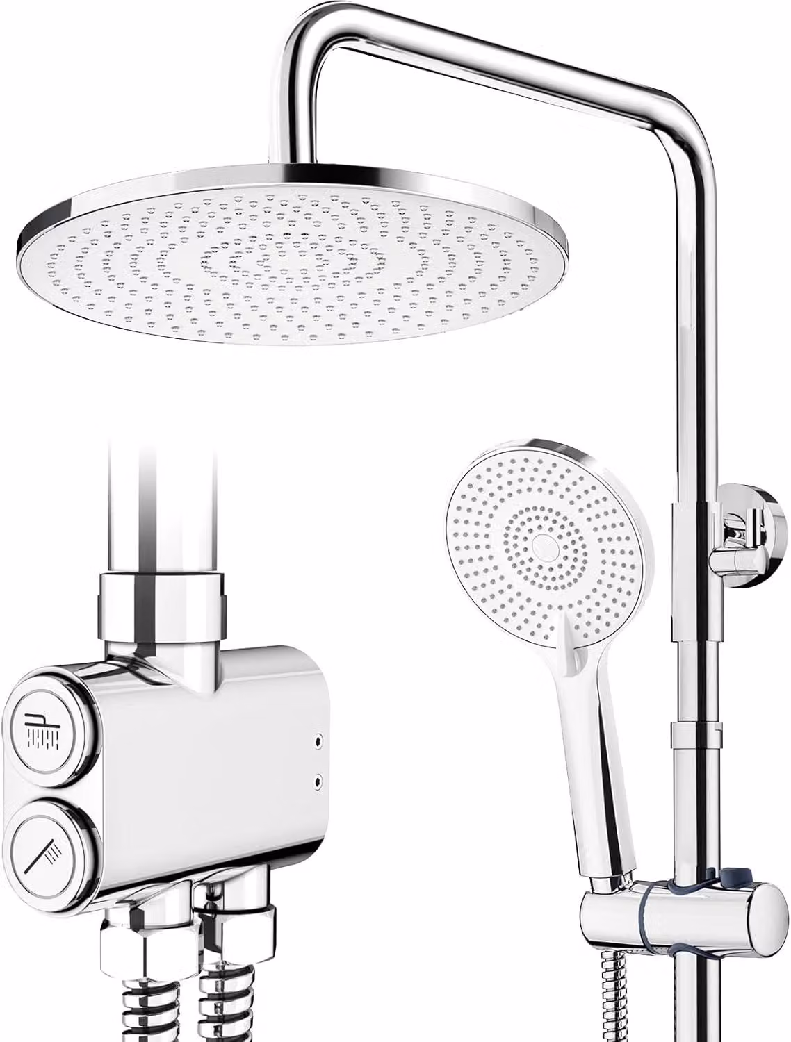 Doccia a soffitto, diametro 25 cm, cromata, con 3 diverse tipologie di getto, per bagno