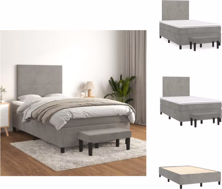 vidaXL Letto a molle con materasso grigio chiaro 120x200 cm in velluto - Letti e strutture letto