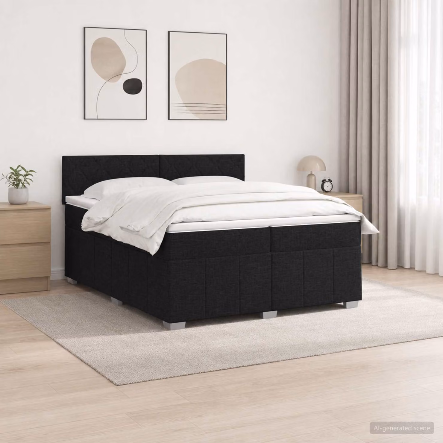 Letto box spring con materasso vidaXL in tessuto nero con molle a sacco L: 200 cm, P: 200 cm, H: 100,5 cm