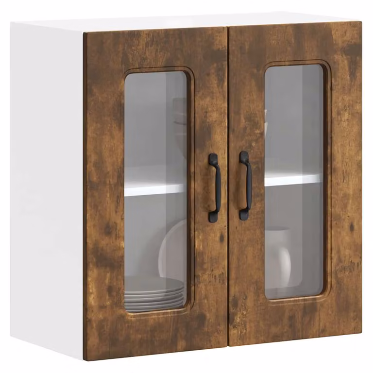 Pensile da cucina moderno vidaXL Kalmar in legno e vetro color rovere fumo con ante in vetro e ripiani interni L: 60 cm, H: 60 cm, P: 31 cm