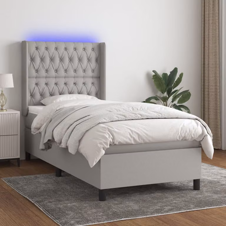 Letto a molle con materasso e illuminazione LED vidaXL in tessuto grigio chiaro, L 80 x P 200 cm