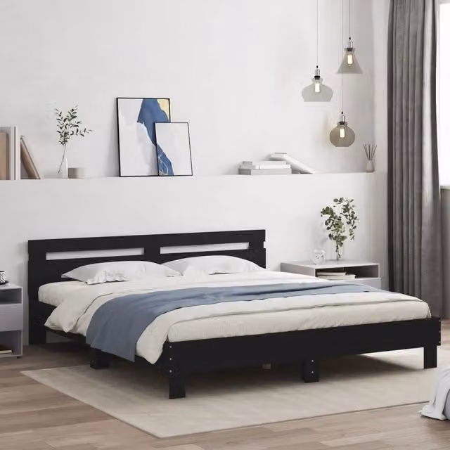 Giroletto con Testiera Nero 180x200 cm in Legno Multistrato 3207400